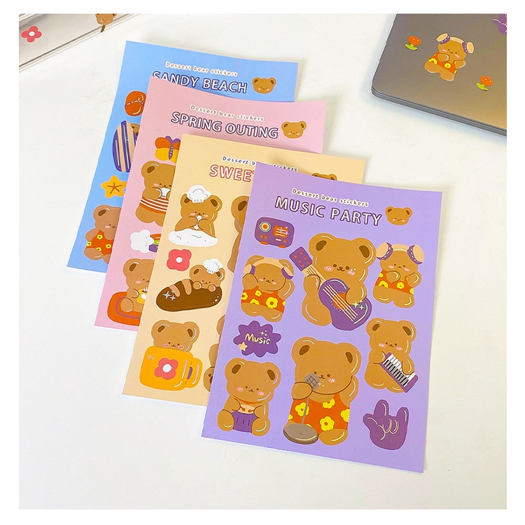 2pcs Korean Style Cartoon Cute Bear Pattern Bronzing Stickers for Laptop Water Cup Decoration