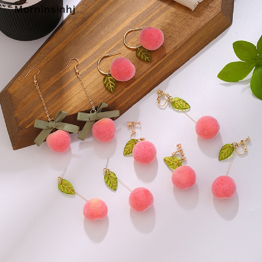 Mornin Anting Gantung Panjang Kait Fashion Motif Daun Peach + Rumbai Untuk Perhiasan Wanita / Pesta