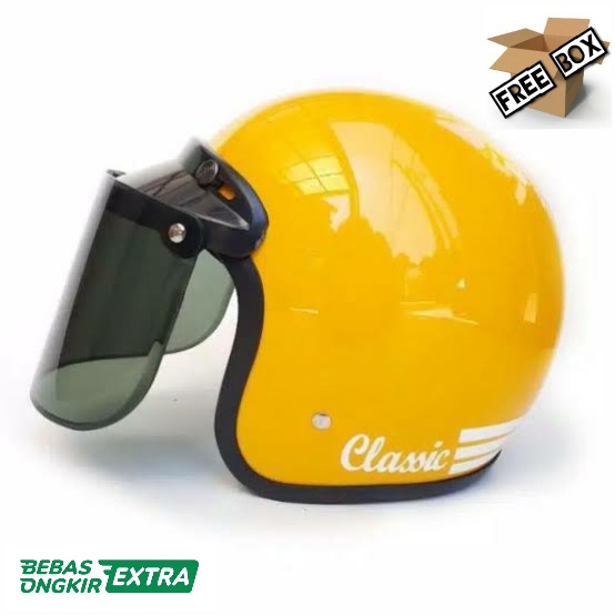 HELM BOGO CLASSIC GARIS RETRO KUNING DEWASA bukan cargloss ink jpn