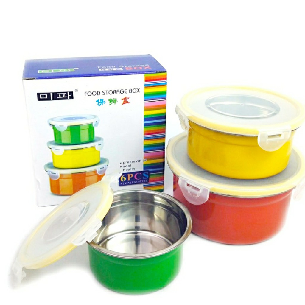 3pcs Kotak Penyimpanan makanan stainless steel warna Warni / Lunch Box Food Container 3in1