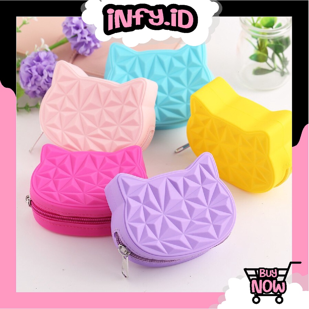 INFY - D032 Dompet Cute Cat Silicone Short Wallet Girls Mini Purse Key Wallet mini Bags