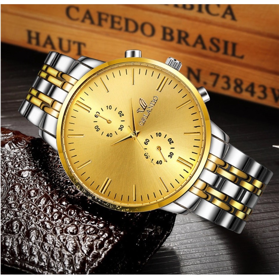 Jam Tangan Pria Orlando TWO TONE Korea Fashion Mens Analog Steel watch Watches