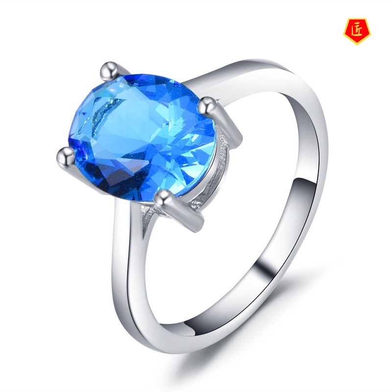 [Ready Stock]Classic 925 Silver Inlaid Blue Crystal Topaz Ring