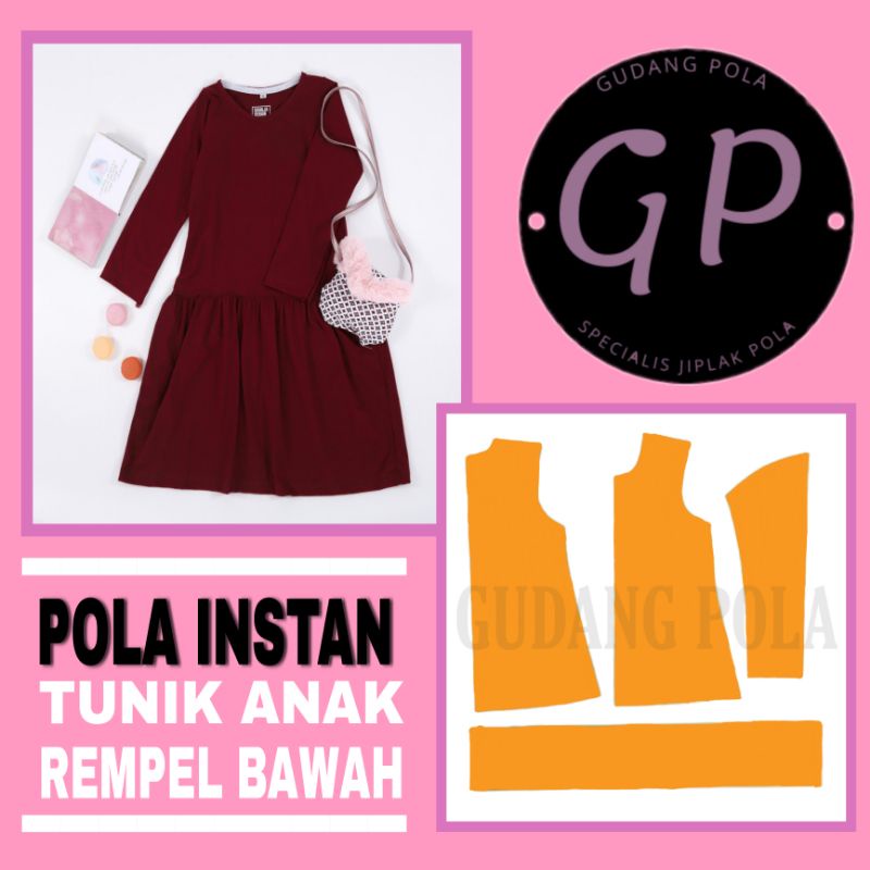 [✓COD] Pola Tunik Anak Rempel Bawah - Pola Atasan Tunik Anak - Pola Tunik Anak - Pola Tunik Panjang 