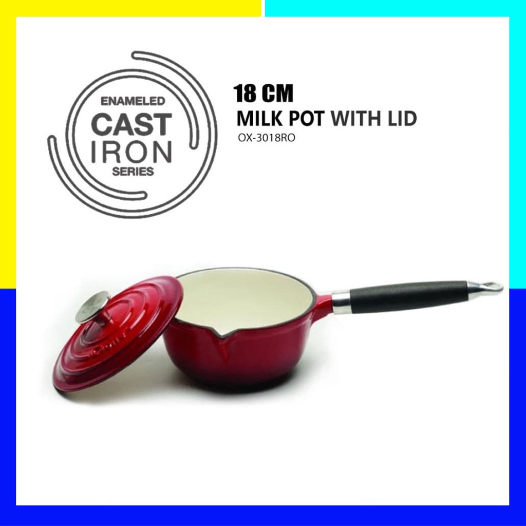 Panci Oxone Sauce Pan/Milk Pot with Lid OX-3018RO Enameled Cast Iron