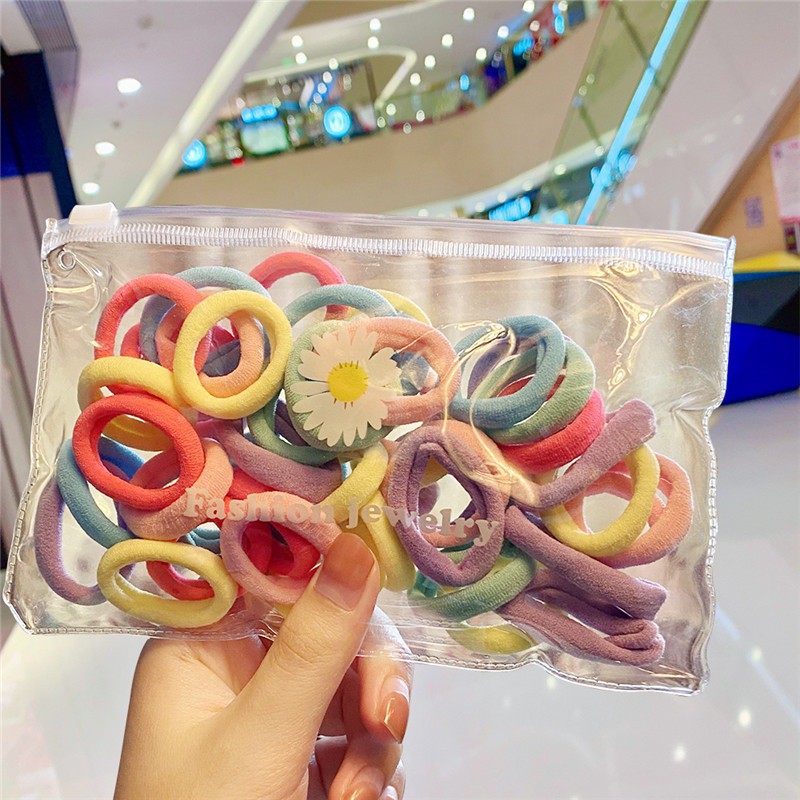 OVERFLOWS.ID 50 Pcs Tali Rambut Donut Dengan Pouch Bunga Daisy Import Ikat Rambut Set Import-50PCS-Pastel