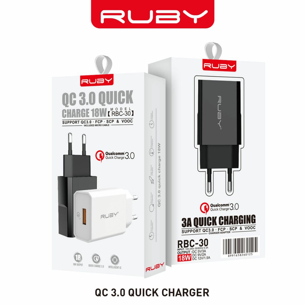 CHARGER 3.0A QUICK CHARGER - RUBY RBC-30 - WITH MICRO CABLE