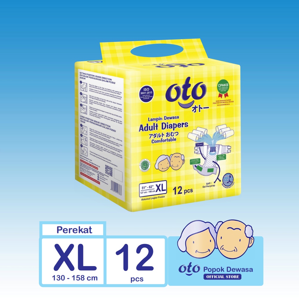 OTO Popok Dewasa model Lem Perekat Adult Diapers size XL isi 12 pcs