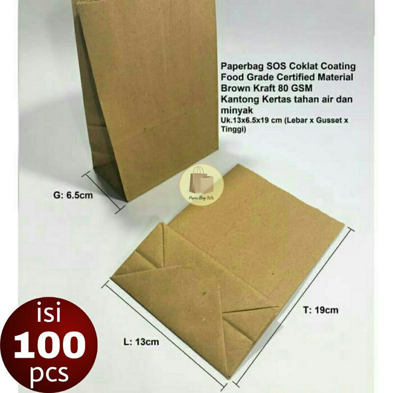 

Paperbag Kantong Kertas Tahan Air Anti Minyak 13x6.5x19 cm (isi 100 pcs)