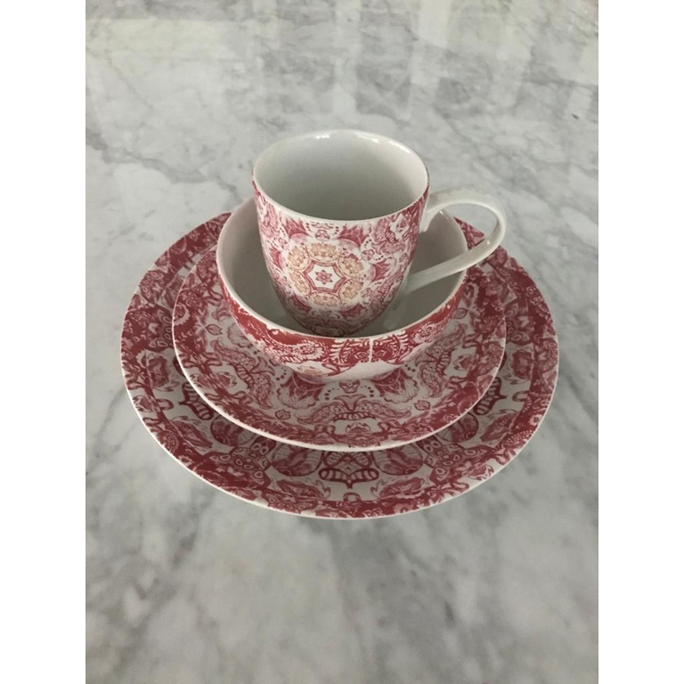 SET 16 PIRING SANGO KERAMIK MOTIF MAROKO MERAH