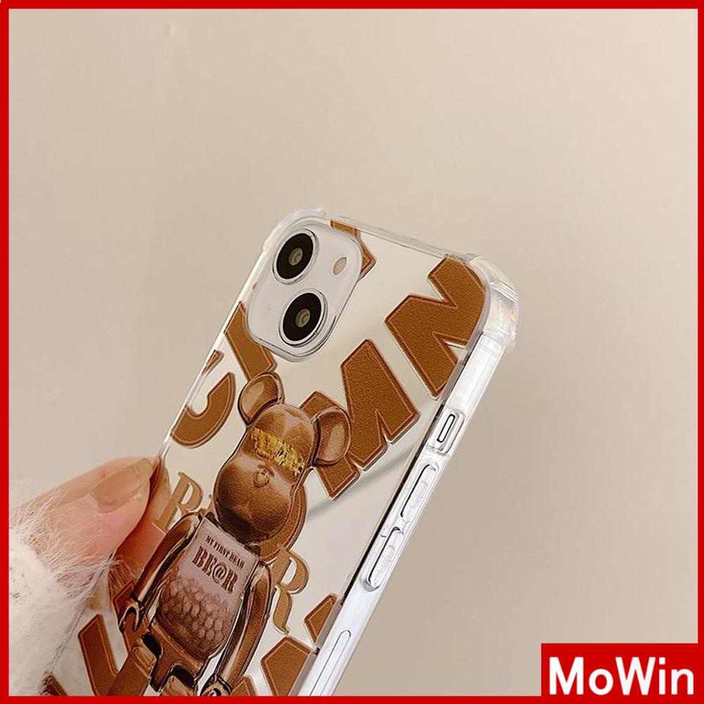 iPhone Case Luxury Acrylic Mirror Airbag Shockproof Protection Camera Brown Bear Compatible For iPhone 11 Pro Max 13 Pro Max 12 Pro Max 7Plus XS Max