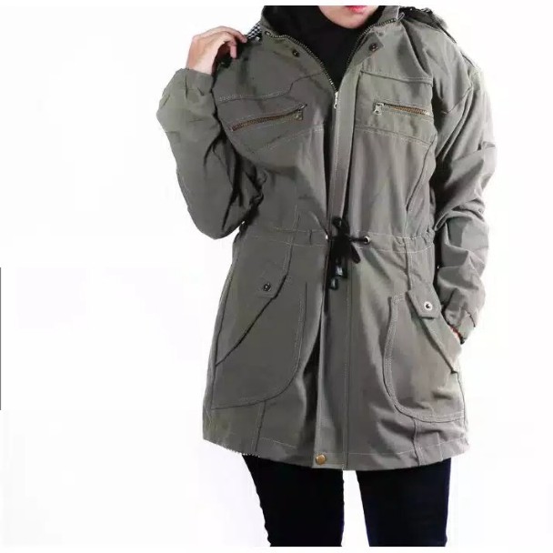 Jaket Wanita Parka Jumbo Tebal Bolak Balik Korean Style Bahan Kanvas