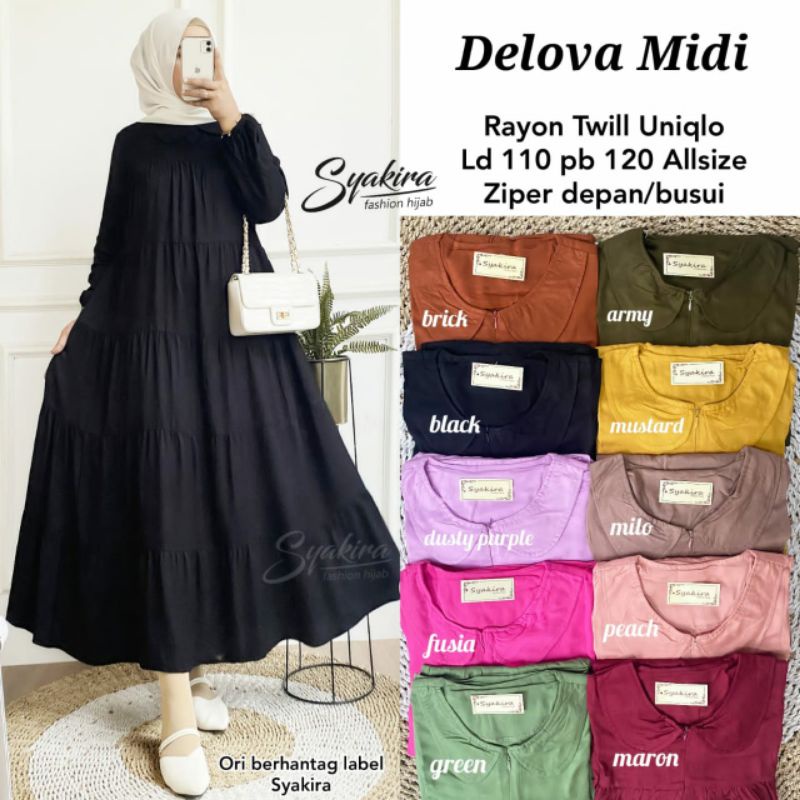 Delova Midi Ori Syakira Fashion Hijab Pakaian Wanita Dress Gamis Lengan Panjang Surakarta Solo