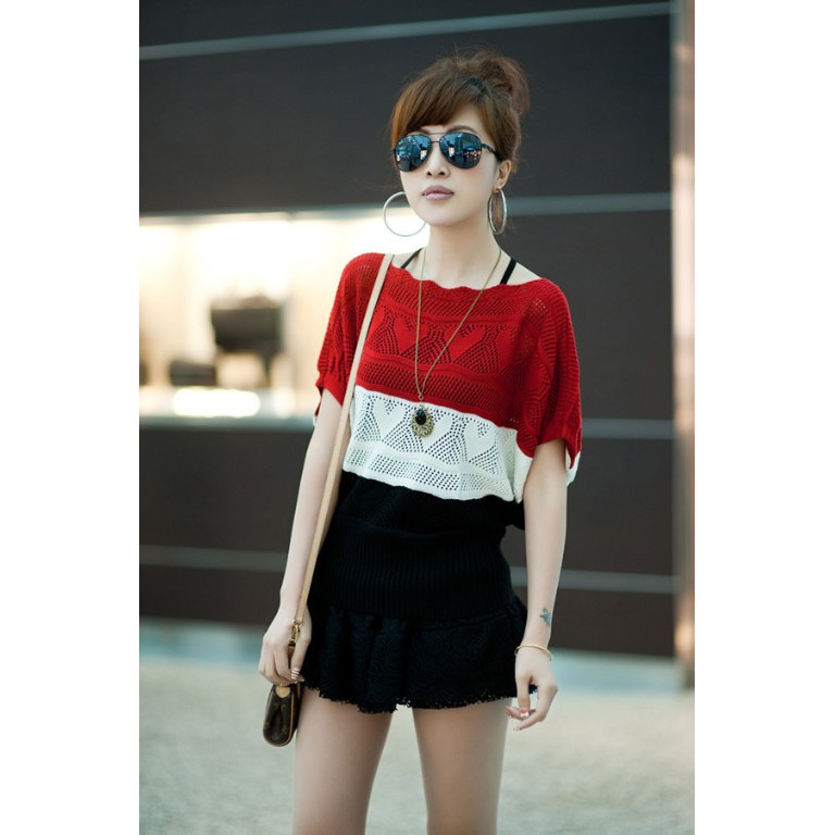 Women's Trendy Red sweater rajut import gradasi 27S8807