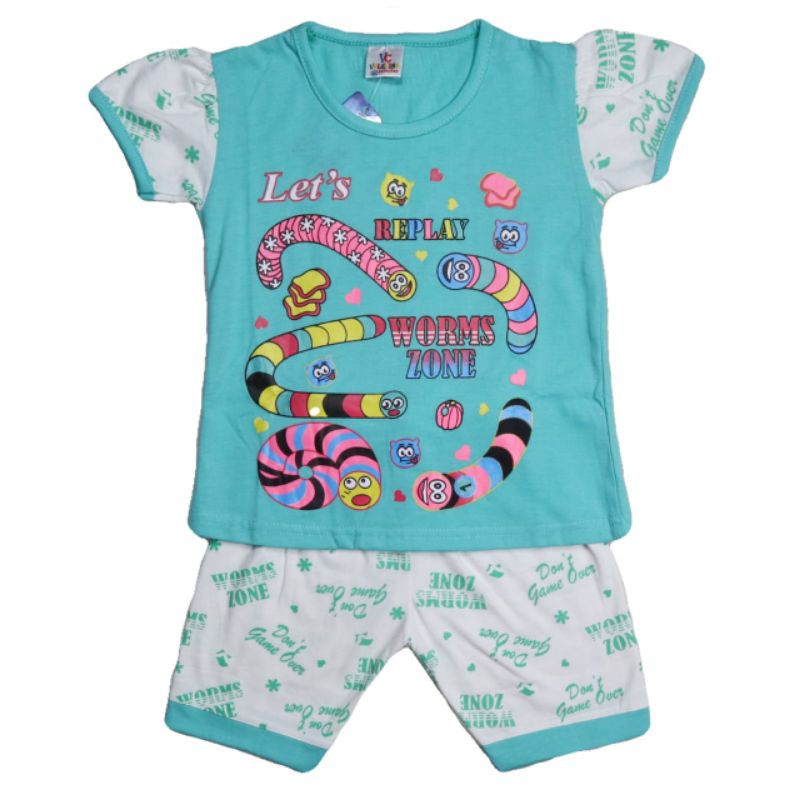 SETELAN BAJU ANAK PEREMPUAN 2-6 TAHUN MOTIF WORM ZONE