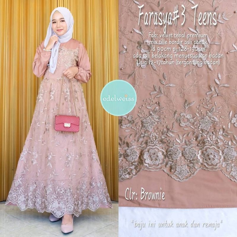 ꧁𓊈𒆜𝔢𝔩𝔦𝔷𝔦𝔞.𝔠𝔩𝔬 𒆜𓊉꧂ Farasya Dress Teen #4 Dress Tile Remaja Gamis Brukat LD 90 / Gaun dress Gamis Syar