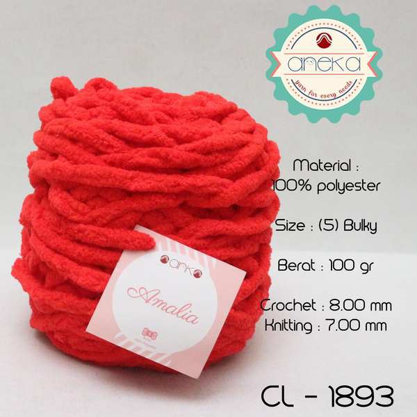 Benang Rajut Chenille Midi Amalia Yarn 1893 Merah