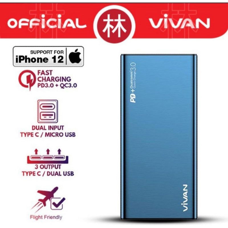 Vivan VFB-F10S 10000 mAh Two Way 18w Quick charger Powerbank, Cocok untuk hp gaming yang suka ngegam