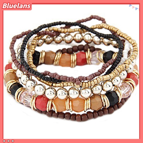 Gelang Bangle Multilayer Bahan Akrilik Aksen Manik-Manik Gaya Bohemia Untuk Wanita