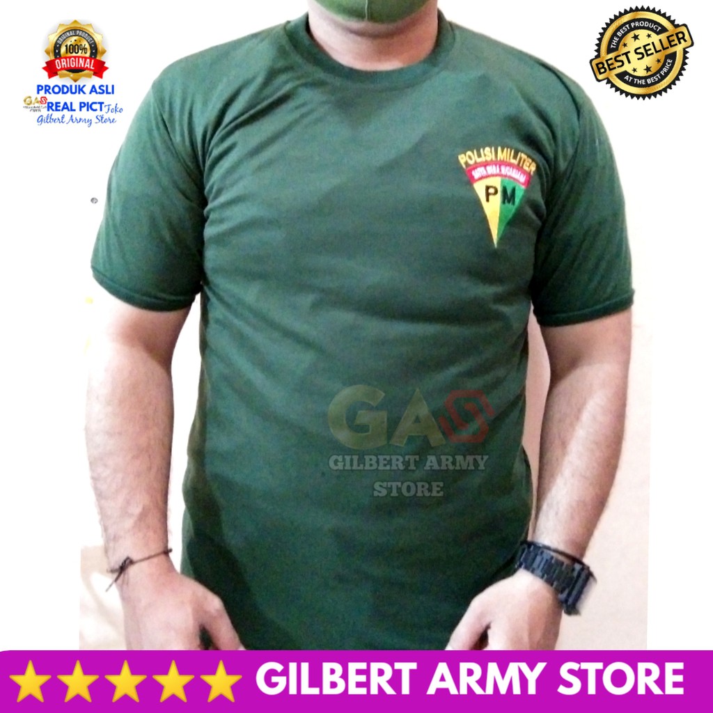 Kaos Polisi Militer PM Hitam Hijau Oblong Daleman Lengan Pendek  Variasi Sablon Logo Bordir Kualitas Premium Distro GILBERT ARMY STORE Grosir