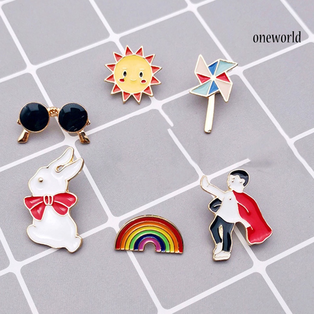 OW@ Mini Smile Sun Rabbit Rainbow Pattern Collar Brooch Lapel Pin Backpack Accessories for Coat Decor