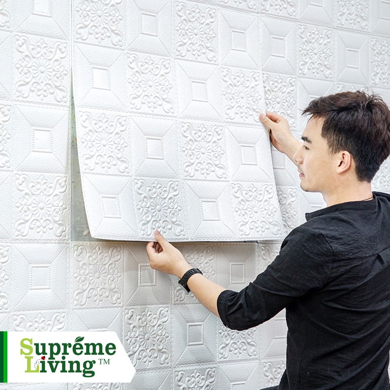 6PC Wallpaper Sticker Foam 3D Batik Kubik 70X70cm Tebal 6mm