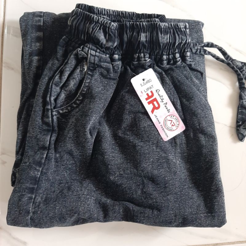 Kulot jumbo celana jeans jumbo wanita pinggang karet kulot rawis big size celana jumbo