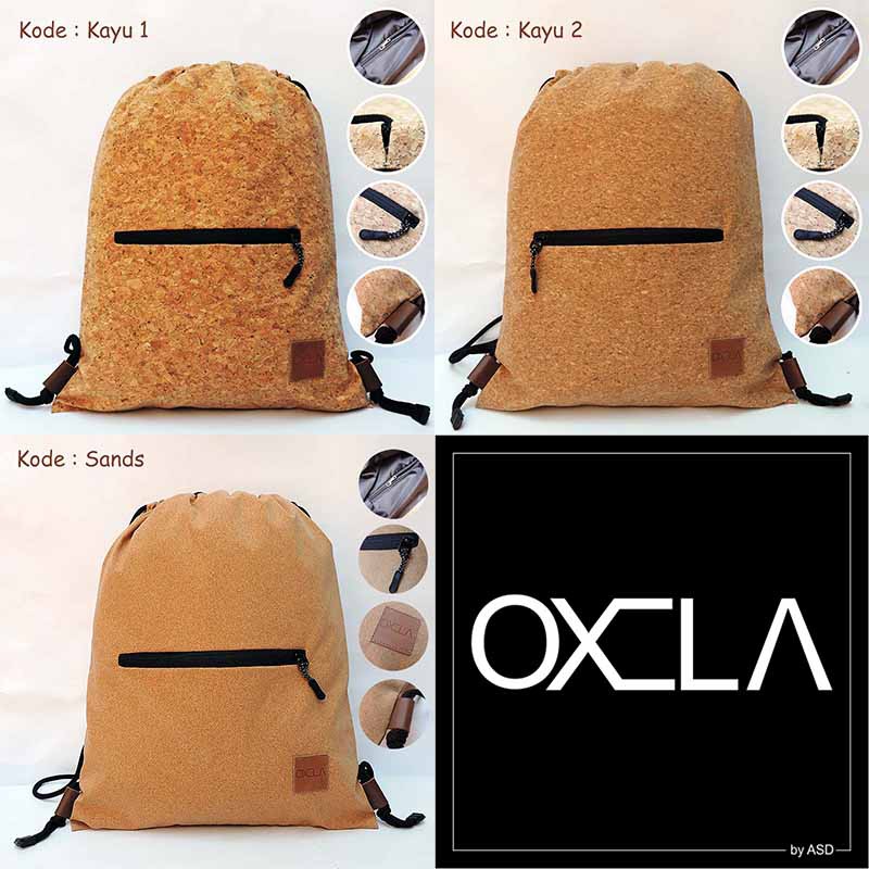 OXCLA Bags, Tas Serut Motif Serat Kayu Natural, UNISEX, Tas Pria dan Wanita, Tas Sekolah dan Kuliah