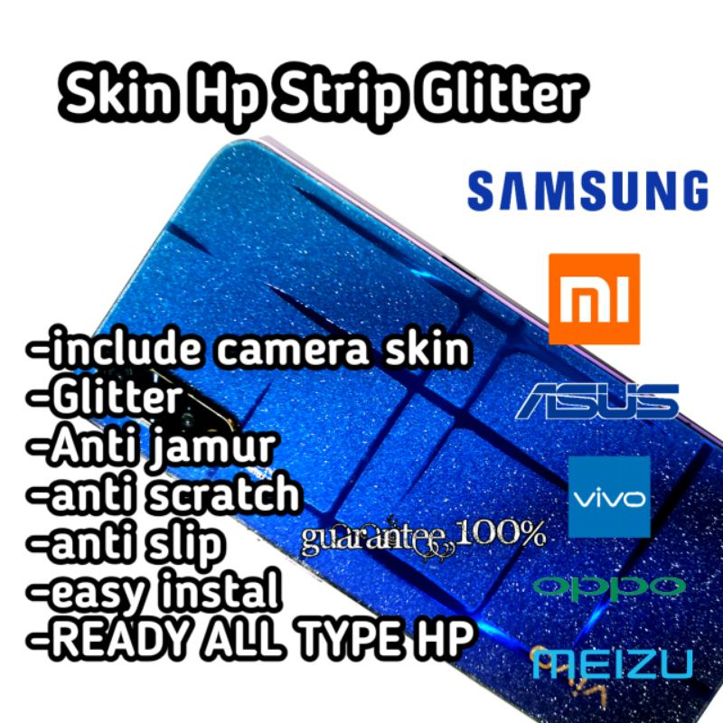 garskin hp + garskin camera  glitter tranparan anti jamur all type all merek ready anti gores belakang hp