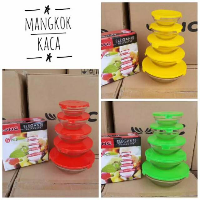 HC GLASSWARE / GLASS BOWL SET / MANGKOK KACA SET ISI 5 / GLASS BOWL KACA