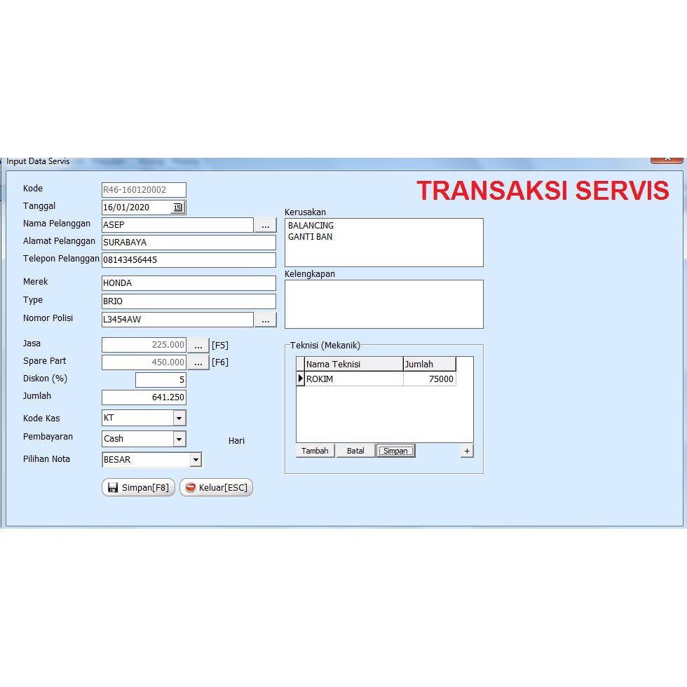 PAKET KASIR BENGKEL SPAREPART DAN SERVIS MOTOR MOBIL