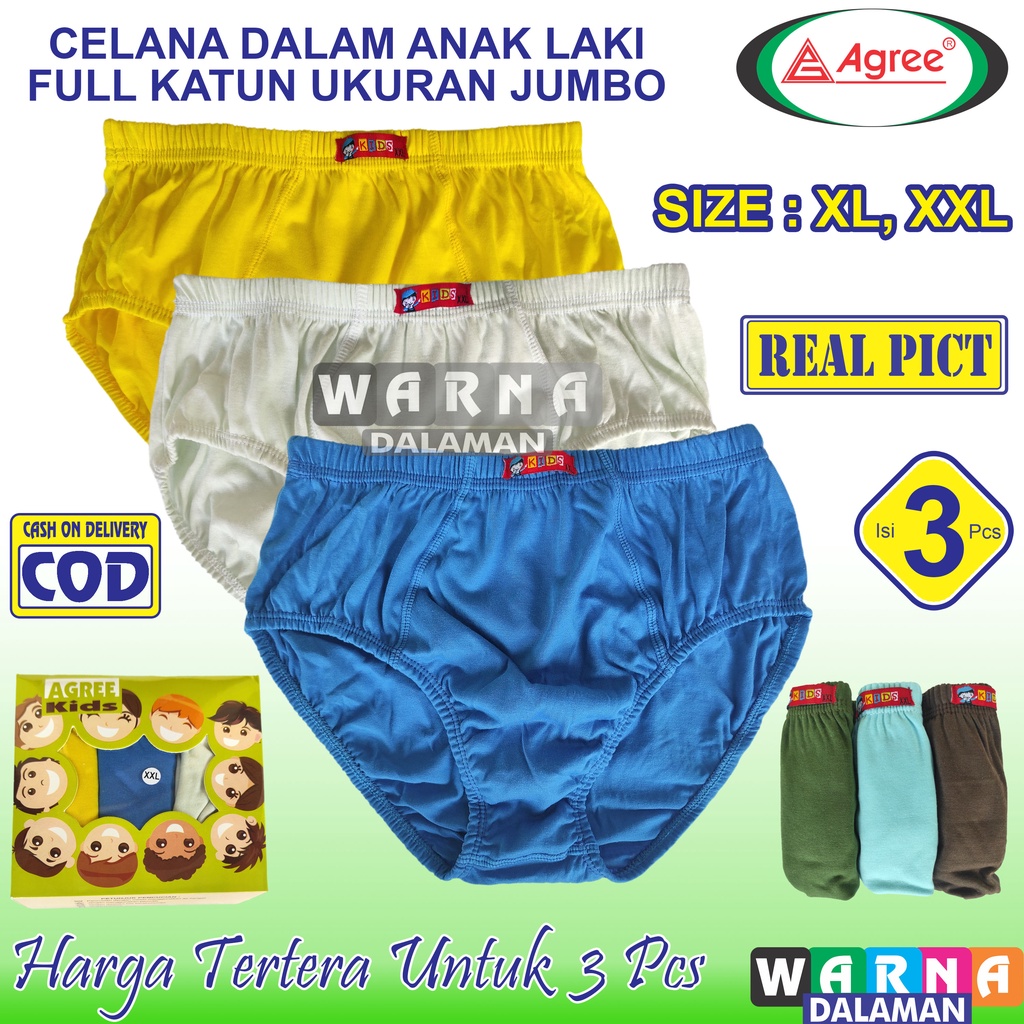 3 Pcs Celana Dalam Anak Laki-Laki Ukuran Jumbo Bahan Full Katun Multiwarna Motif Polos Usia 8 - 13 Tahun | WARNA DALAMAN