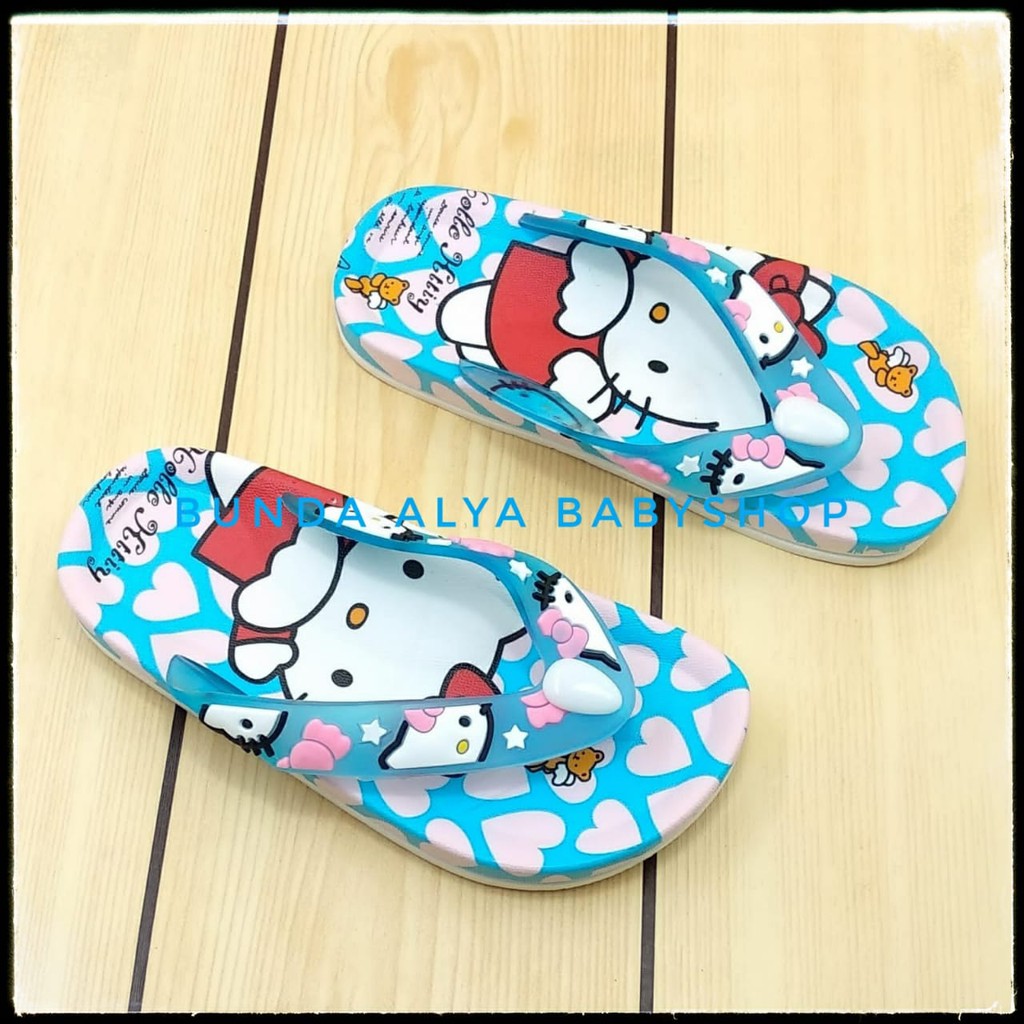 Sendal Anak Perempuan Jepit IMPORT Usia 2 3 4 5 6 7 Tahun BIRU Motif Kitty - Sandal Jepit Anak Cewek Elastis Alas Karet Anti Licin - Sendal Harian Anak Perempuan