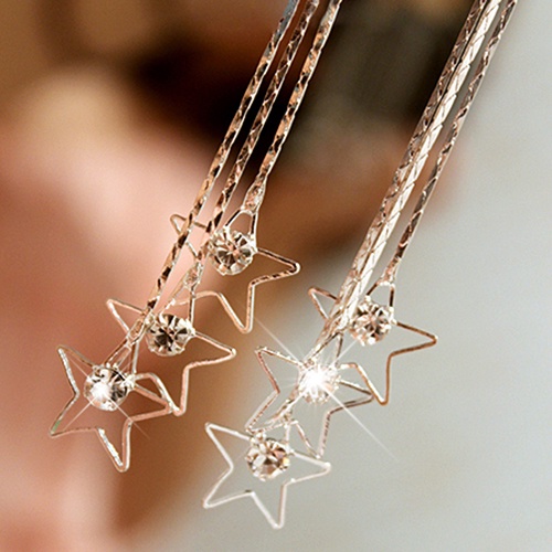 Hu Hu Hu Hu Hu Alat Bantu Pasang Kacamata♡ Anting Gantung Panjang Model Rantai Rumbai 3 Lapis Dengan Berlian Imitasi Untuk Wanita