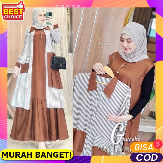 Bisa Cod Dealove Dress Salur Gamis Maxi Katun Rayon Crinckle Cringkle Airflow Strip Stripes Busui Ju
