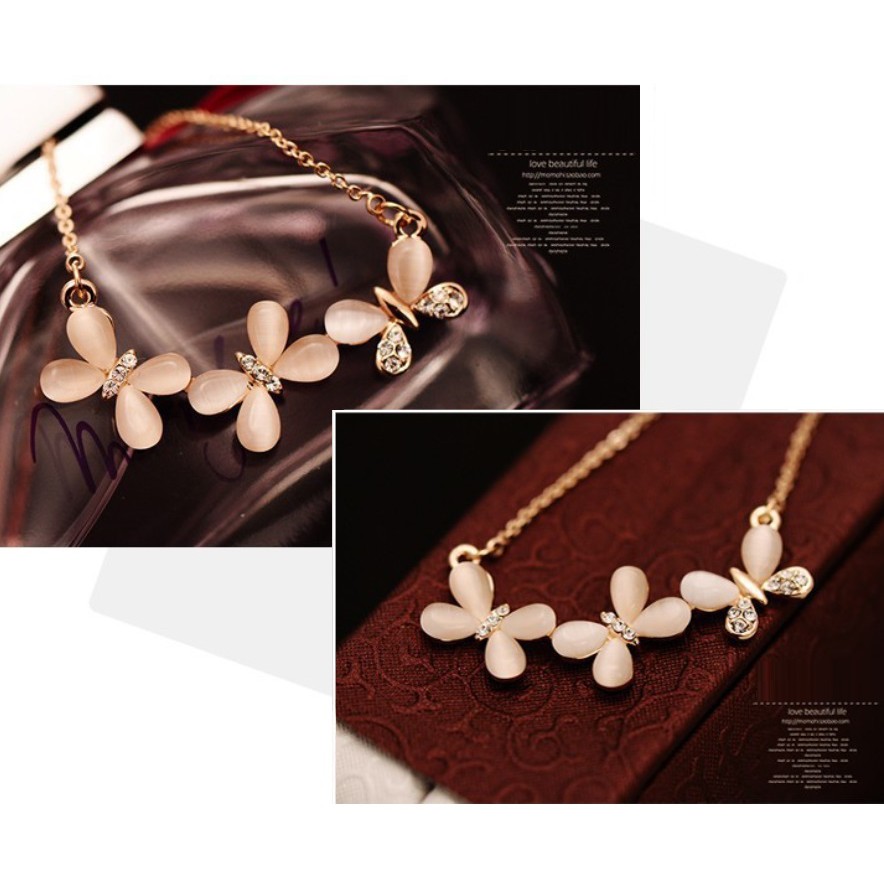 Kalung Liontin Wanita THREE BUTTERFLY Titanium Alloy Cewek Gaya Korea Import Kupu-Kupu Women Fashion