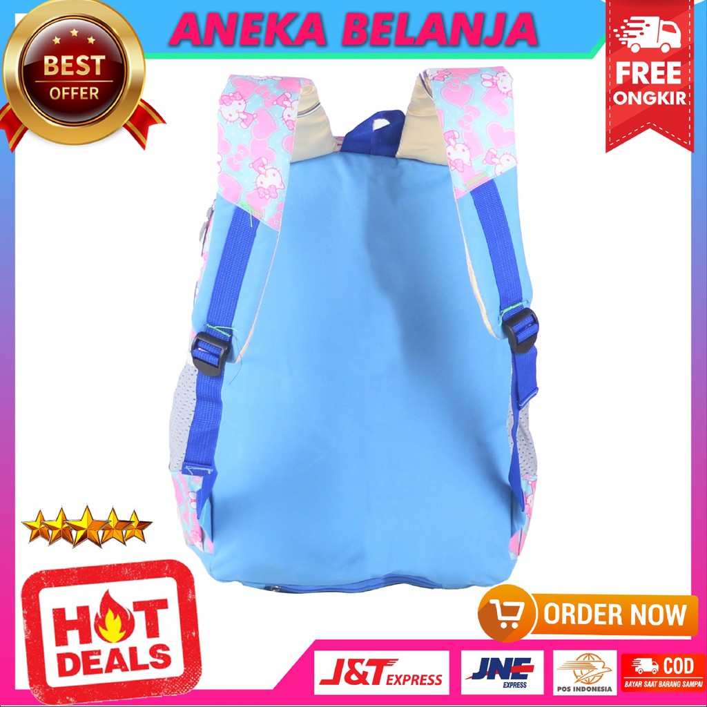 RANSEL SEKOLAH ANAK PEREMPUAN CAHAYA KITTY PINK BIRU TAS BERKUALITAS MULTIFUNGSI FREE RAINCOVER