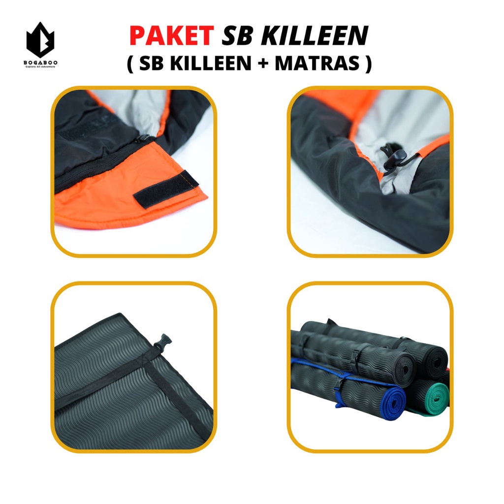 PAKET HEMAT - Matras Karet Camping + Sleeping Bag Killeen Seri Drabu - sleeping bag dacron