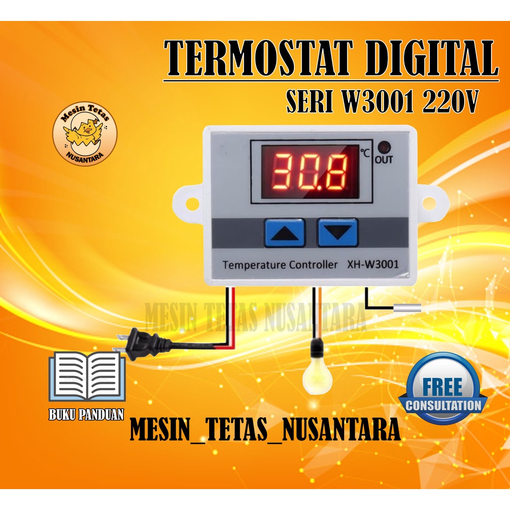 Termostat Digital 220V Termostat W3001 AC Untuk Mesin Tetas