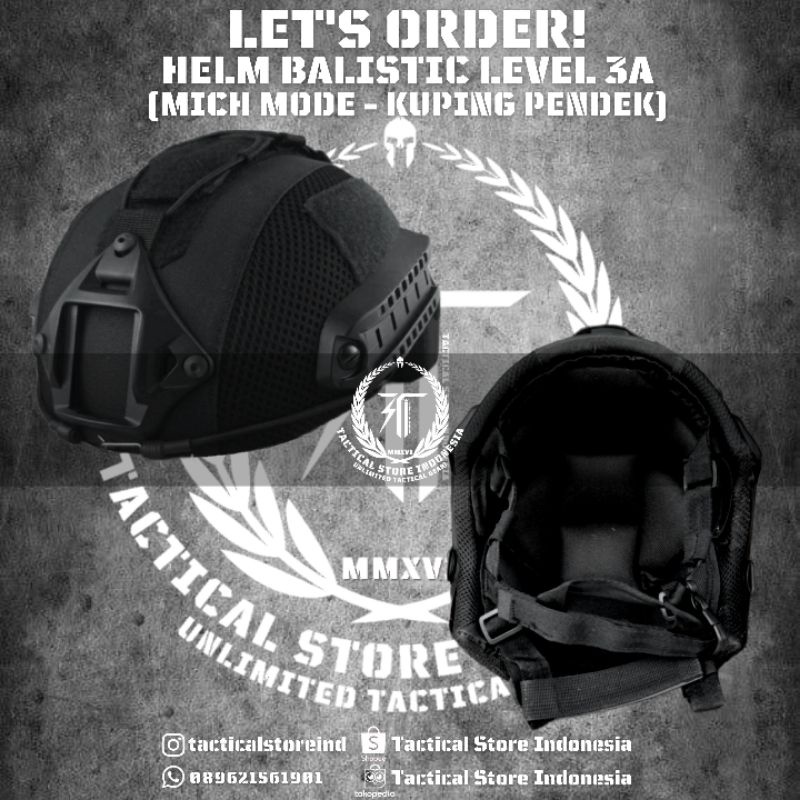 PROMO DISCOUNT Helm Tactical Balistic Level 3A Kuping Pendek - HITAM