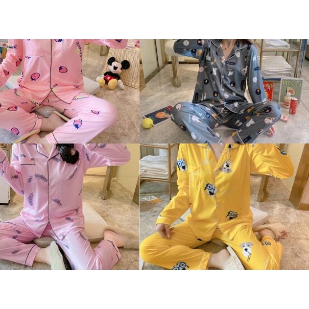 ➹ BAJU TIDUR PIYAMA SET KEMEJA PP LENGAN PANJANG CELANA PANJANG IMPORT 5 - BuluBesar, L ✩