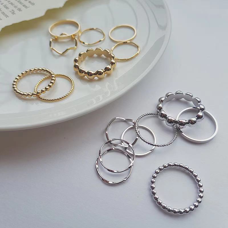 We Flower 8PCs Korean Simple Geometric Knuckle Midi Ring Set for Women Stackable Finger Jewelry