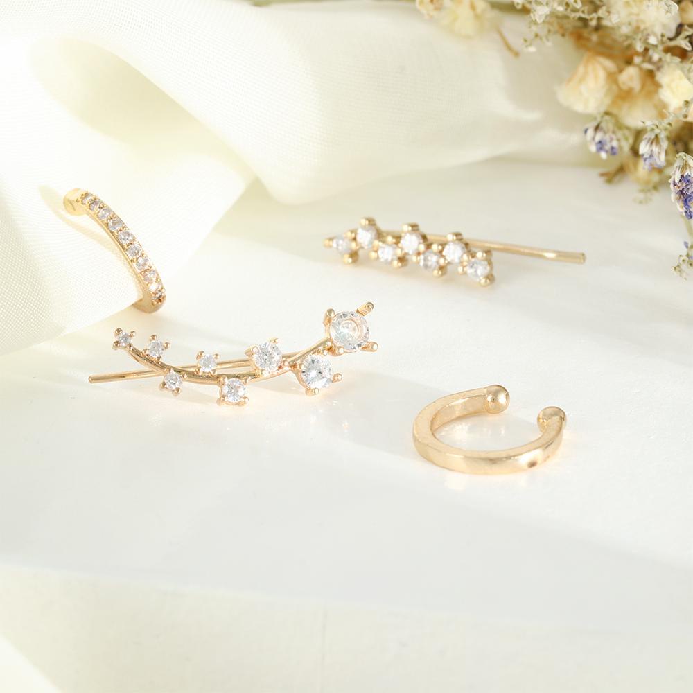 Lily Stud Earrings Alloy Berlian Imitasi Tanpa Tindik Ear cuff