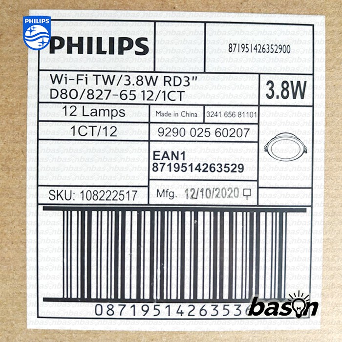 PHILIPS Smart WiFi LED Downlight 3.8W 3&quot; D80 - Dimmable Wiz Connected