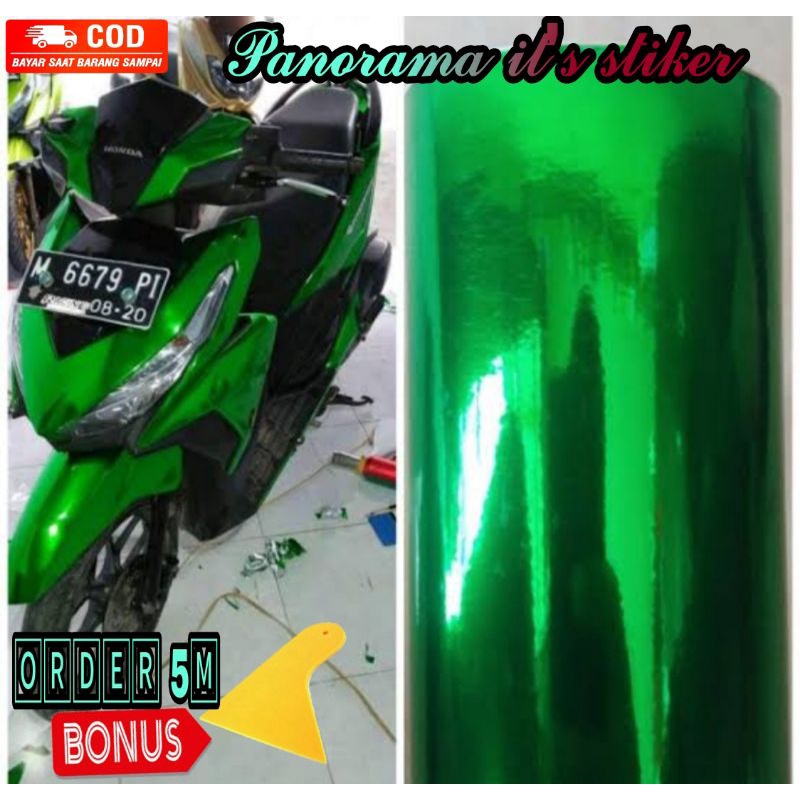 SKOTLET STIKER MOTOR HIJAU CROM /STIKER METALIK HIJAU KROM KILAP/STIKER HIJAU MIROR