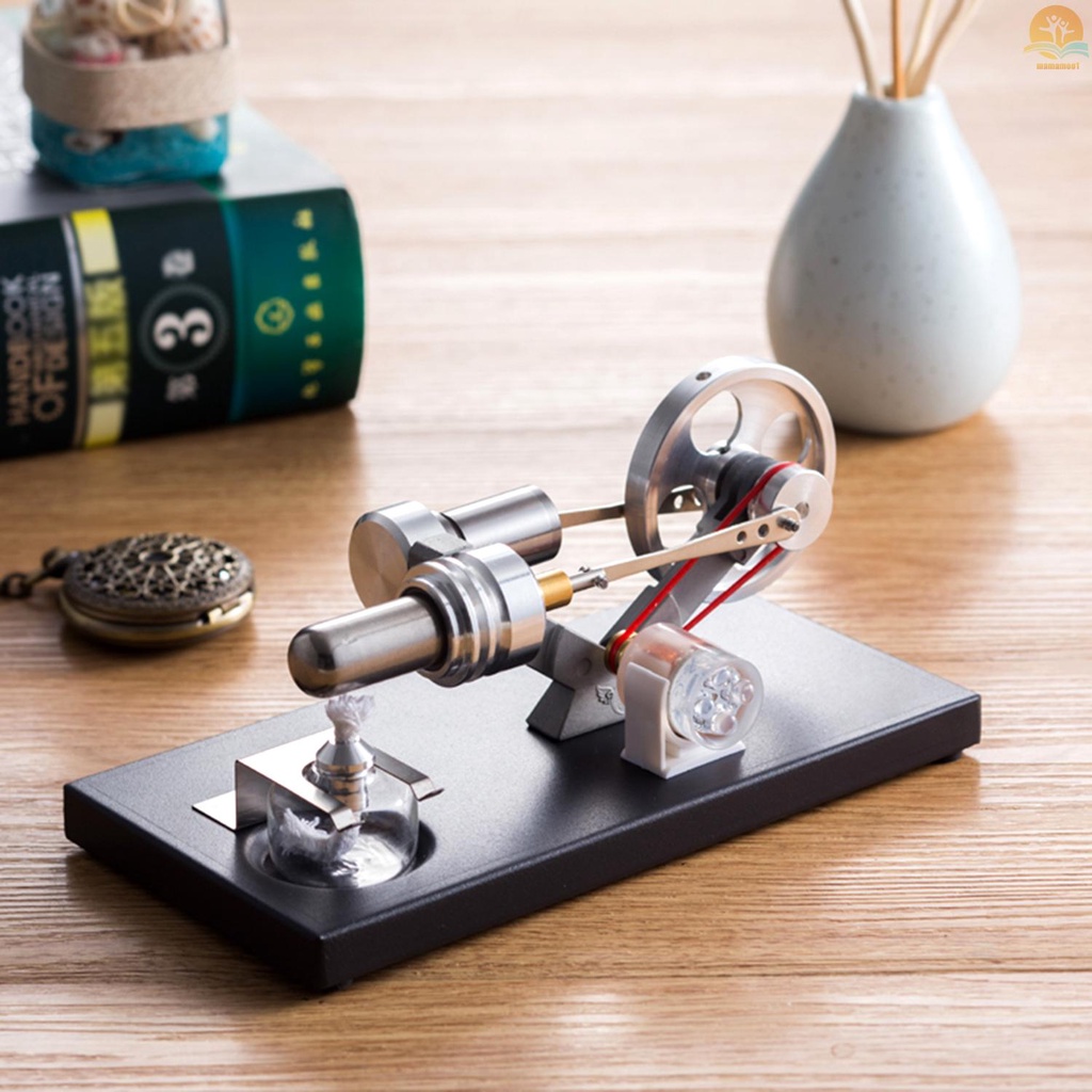 Hot Air Stirling Engine Motor Model DIY Kit with 4pcs Led Lights Electricity Generator Physics Educational Toy Teaching Aids for Teacher Student Adult