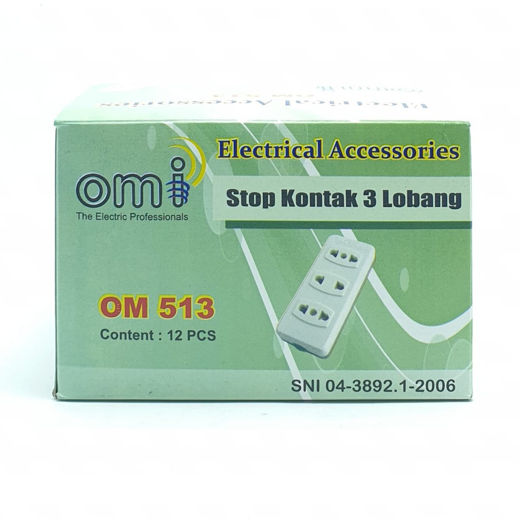 OMI OM-513 3L SNI Stop Kontak Gepeng BAKELITE ASLI TAHAN API 3 Lubang / Colokan