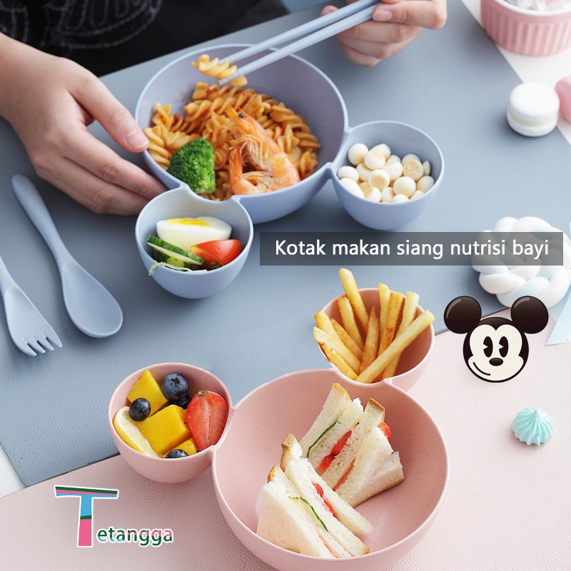 Mangkok Set Peralatan Makan Anak 4 in1Bahan Jerami Gandum Children Tableware Piring Kartun VS-25