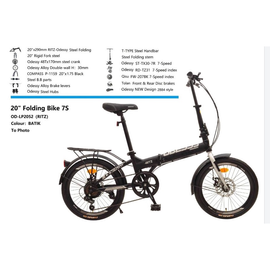 Sepeda Lipat Odessy RITZ 20 Inch 7 Speed Alloy Garansi SNI-Black Silver