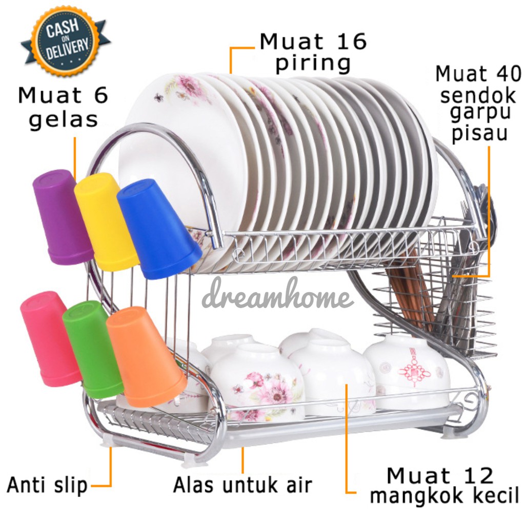 DREAMHOME Promo Termurah Rak  Piring  Stainless Minimalis  2 